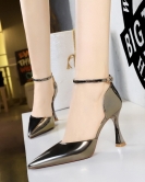 Banquet high -heeled shoes Women's shoes wine glass heel high heel pointed pointed pointed and hollow hollow space with sandals with sandals