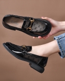 Net yarn shoes spring and summer small incense wind fashion casual cattle patent leather breathable round head low heel small leather shoes