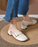 Fangtou shoes spring and summer header leather temperament low heel buckle two small leather shoes women's single shoes